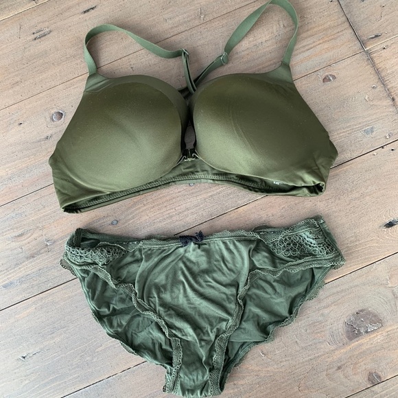 Victoria Secret khaki lace racerback push-up bra set NWOT - Picture 1 of 3